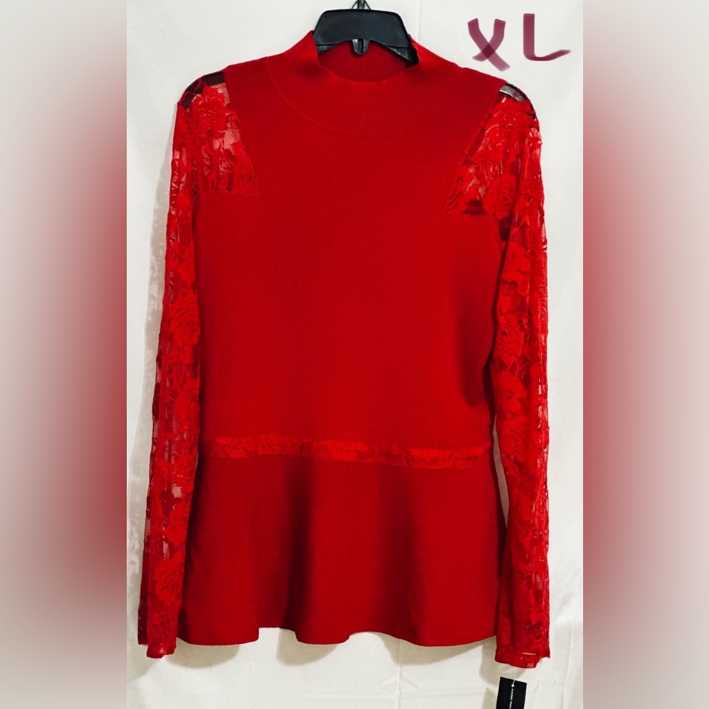 LADIES GORGEOUS DARK RED SWEATER WITH LACY SLEEVES